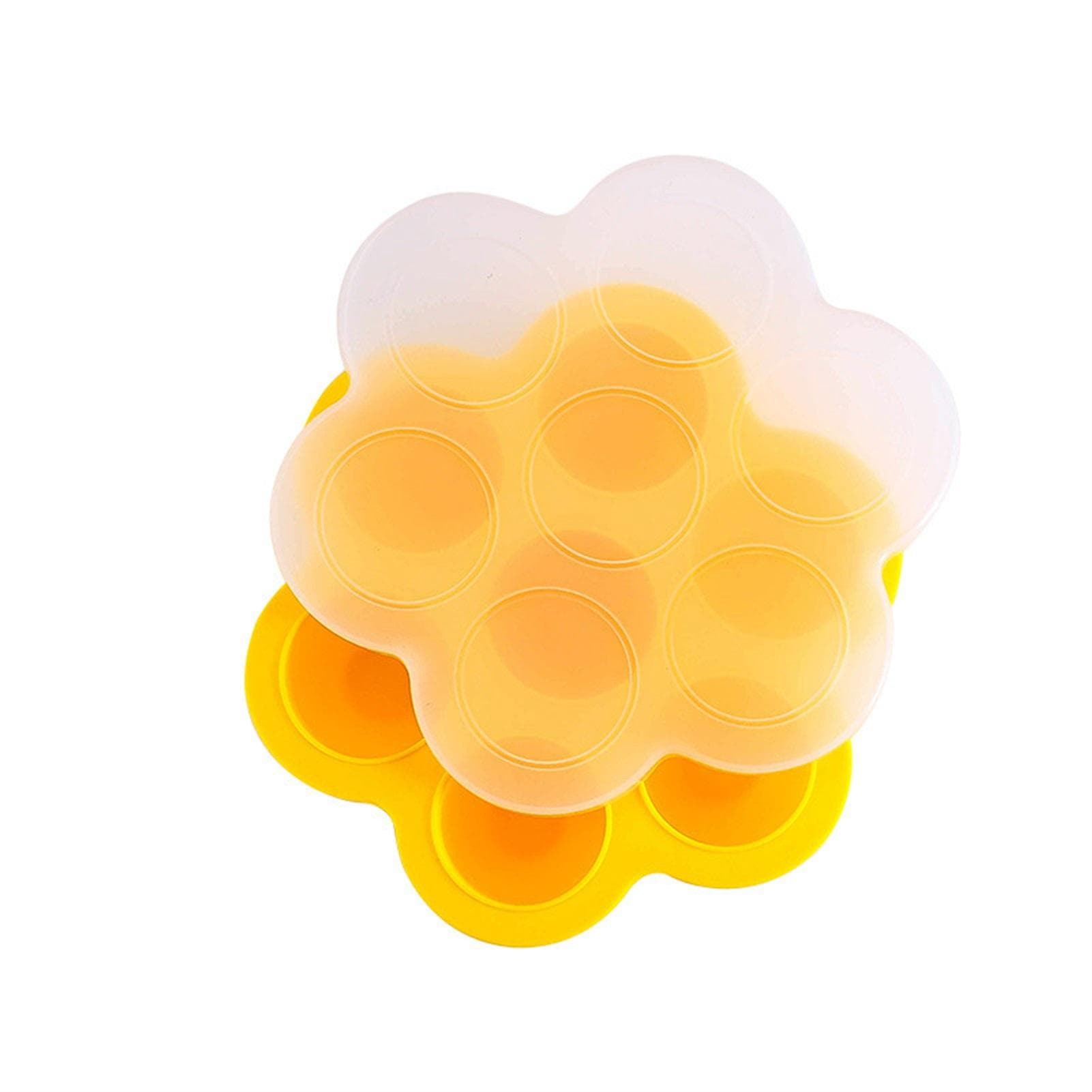 7 Holes Ice Mold Silicone Infant Supplementary Food Mold with Lid Heat Resistant for Home Yellow