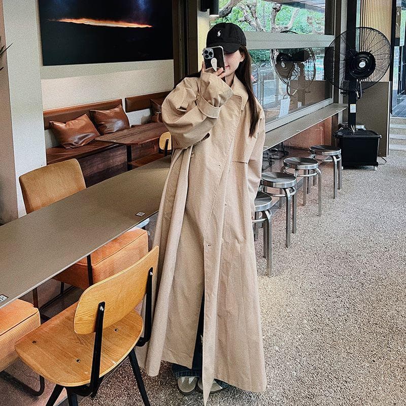 Women's Trench Coat, Women's Extra Long Autumn New Style Casual British Style Popular Extra Long Over-the-knee Coat M