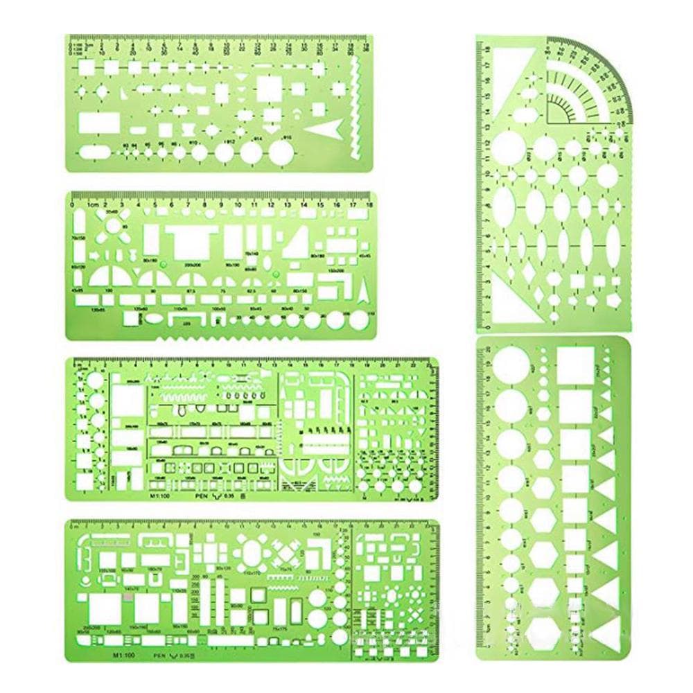 6 Pieces Drawing Templates Building Formwork Geometric Design Office Furniture Drawing Measuring green