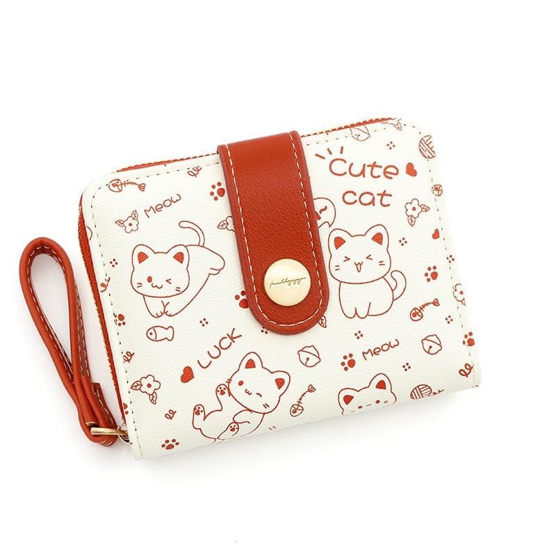 Japanese Cute Cat Girls Wallet Short Student ID Bank Card Holder Money Bag Zipper Wallets for Women Key Storage Purse Coin Purse red