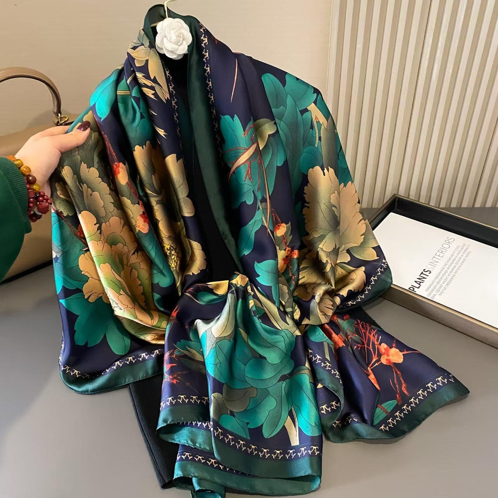 High-End Summer Silk Scarf - Long, Fashionable Sunscreen Shawl for Women 90x180