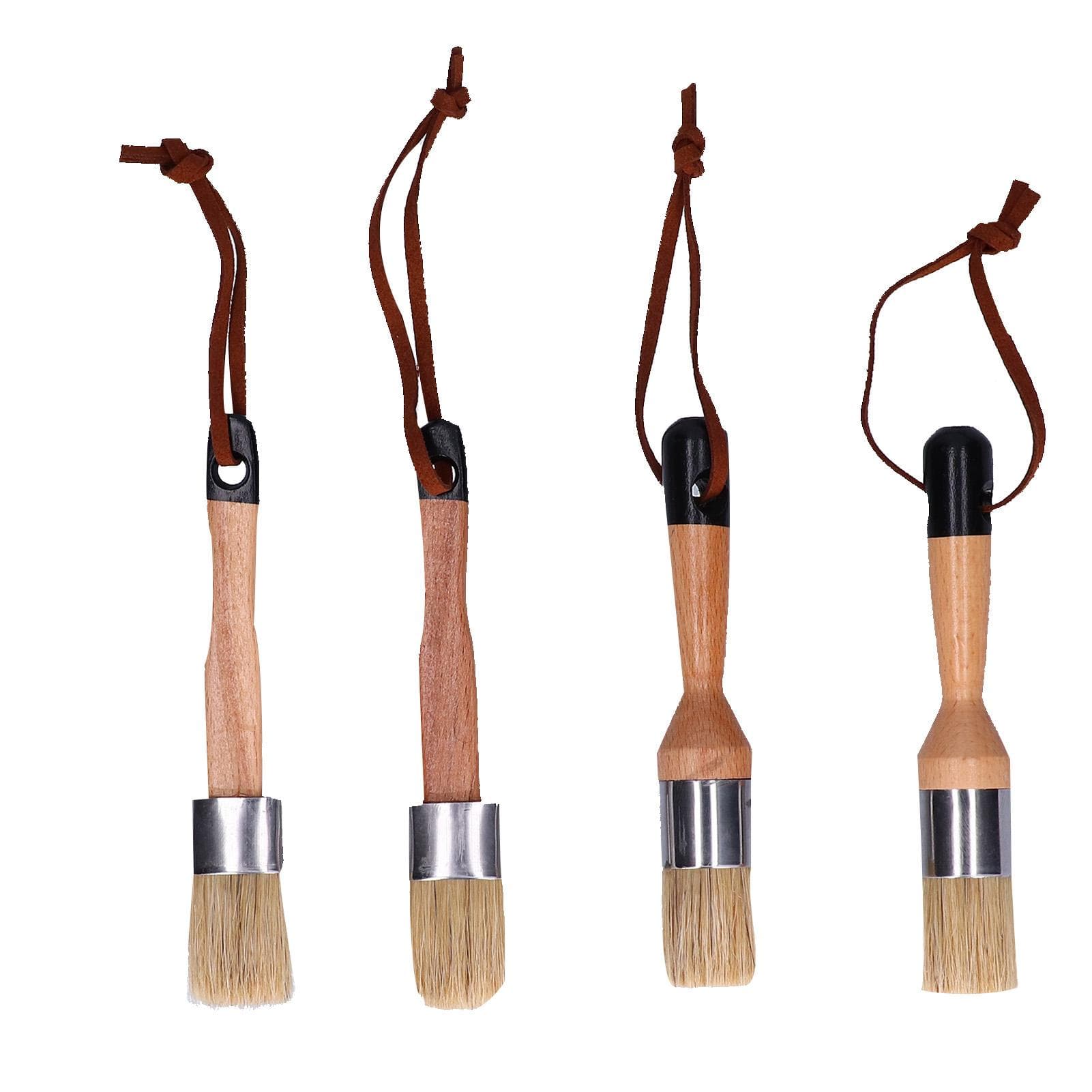 4pcs Paint Brushes with Round Head and Wooden Handle Painting and Waxing Tool for Furniture Home