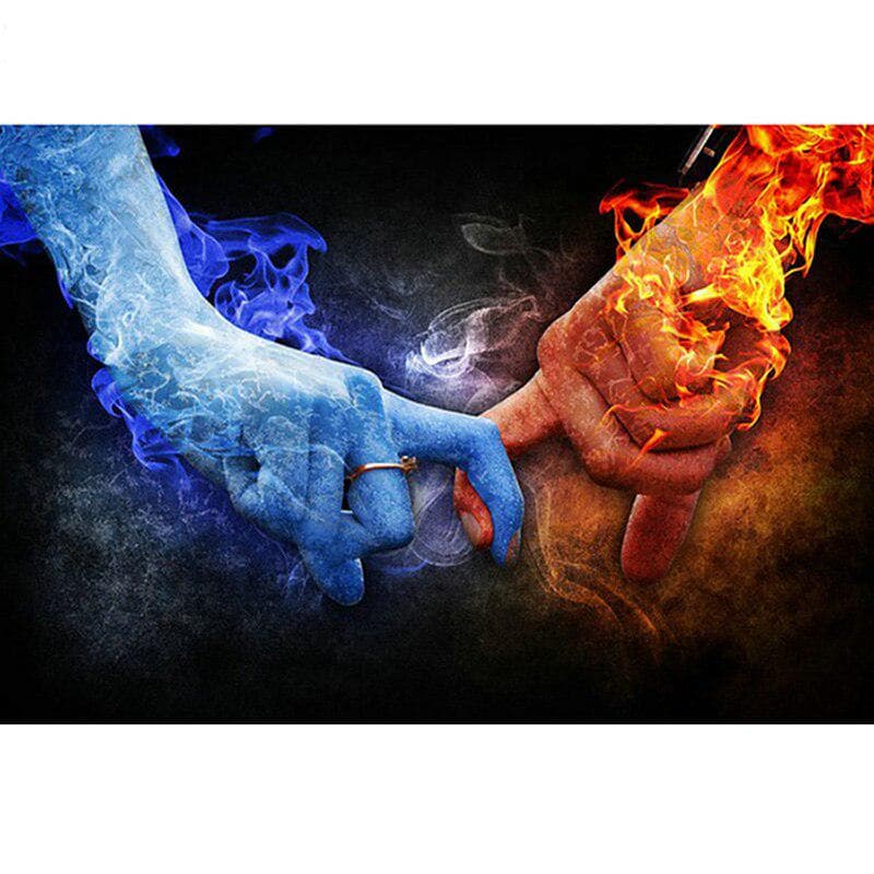 5D DIY Diamond Painting Round  Ice Hand and Fire Hand  Diamond Embroidered Rhinestone 20X30CM