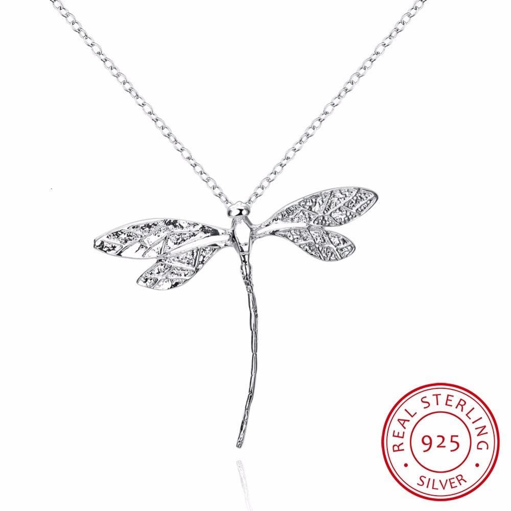 925 Sterling Silver Necklace Double Dragonfly Crystal Pendant Necklace For Women Girl Female Fine Jewelry Wedding Gift 45cm