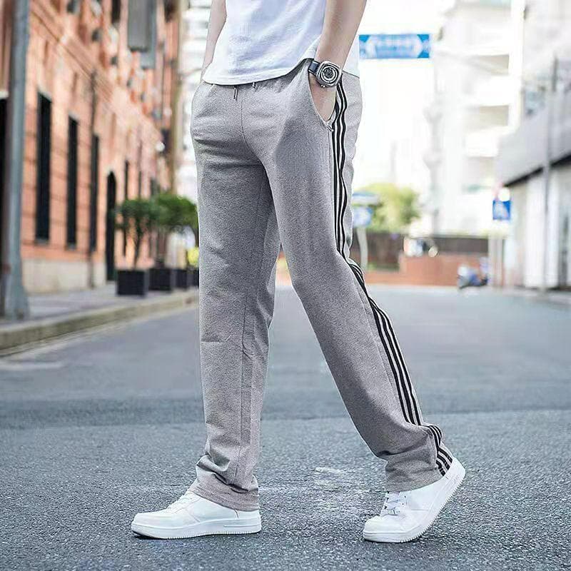Spring and Autumn In Thick Sports Pants Men's Pants Cotton Three Bars Loose Casual Hundred Straight Pants Running Pants Sweatpants 3XL grey