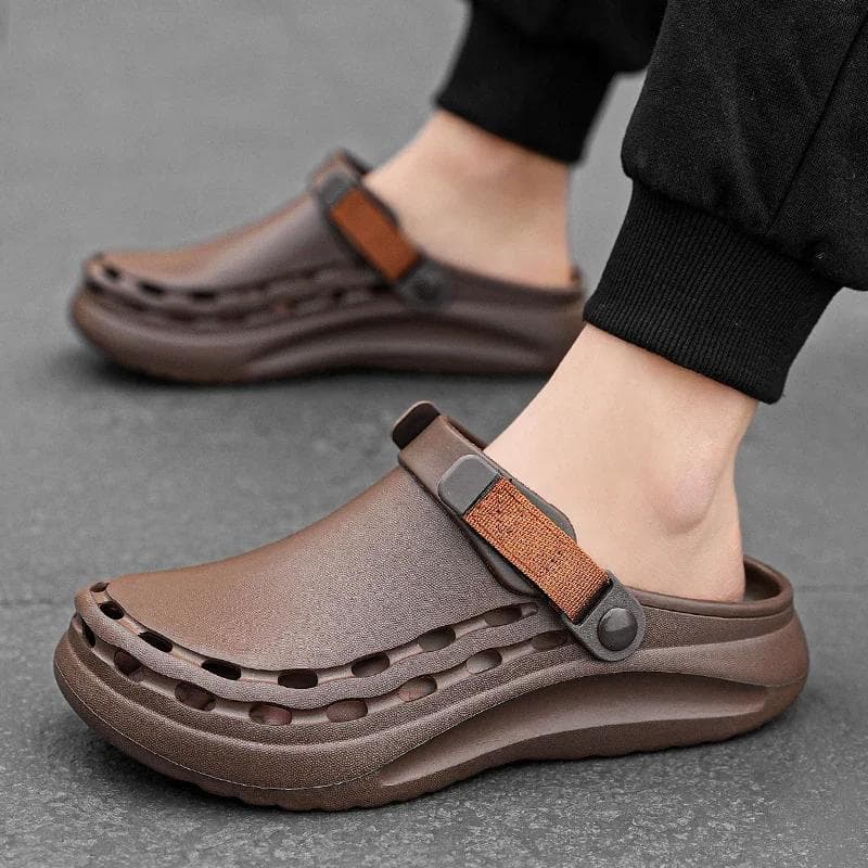 Quick-Dry EVA Solid Color Mens Sandals Fashion Trendy Lightweight Outdoor Travel Essentials Beach Shoes Casual Men’s Slippers 45 coffee