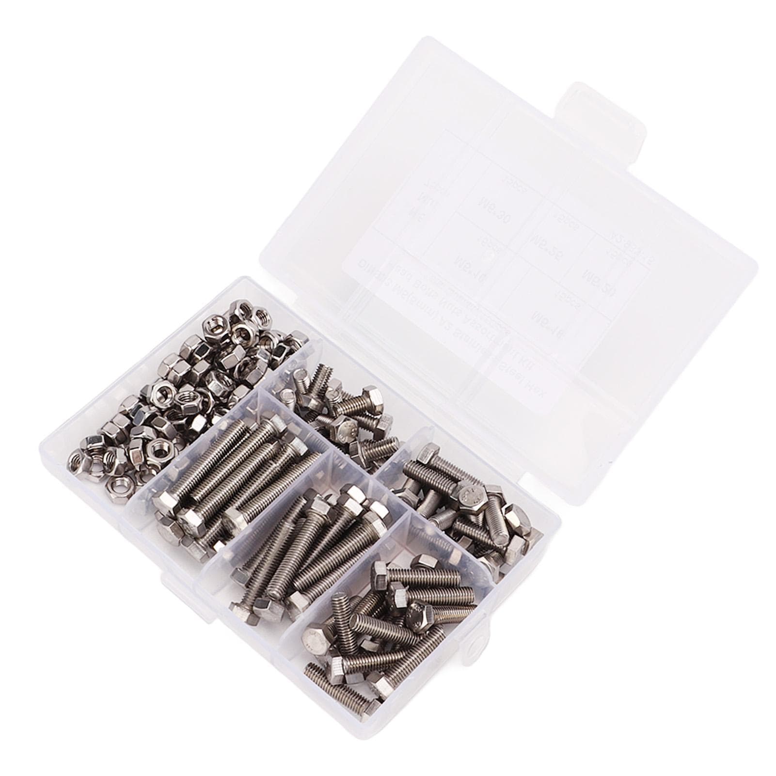 M5 Screw Fastener Set 304 Stainless Steel Hex Bolts and Nuts Assortment Kit with Storage Box