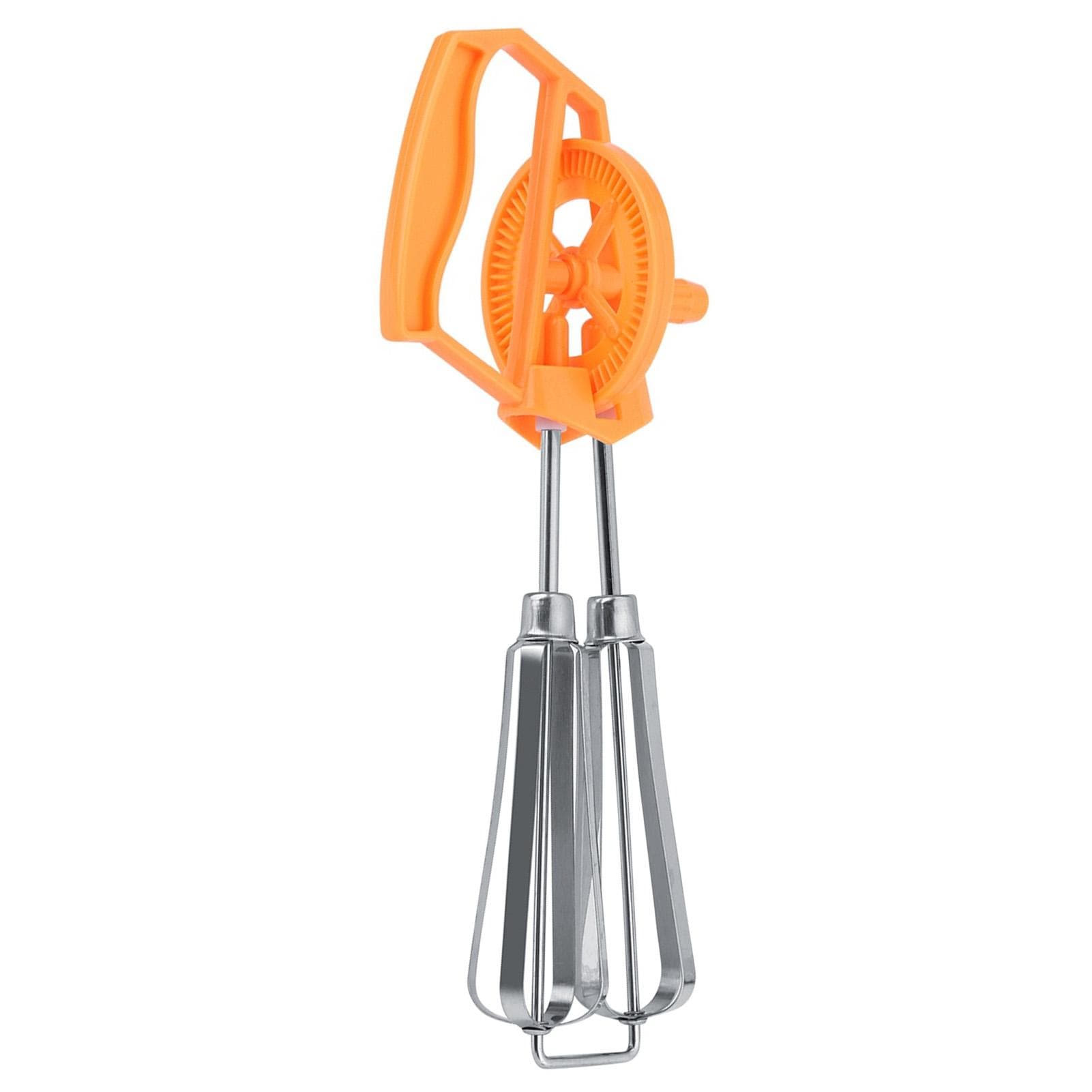 Egg Beater Stainless Steel Plastic Hand Crank Autorotation Effort Saving Manual Hand Mixer for Home L(for 6.5-9kg) orange