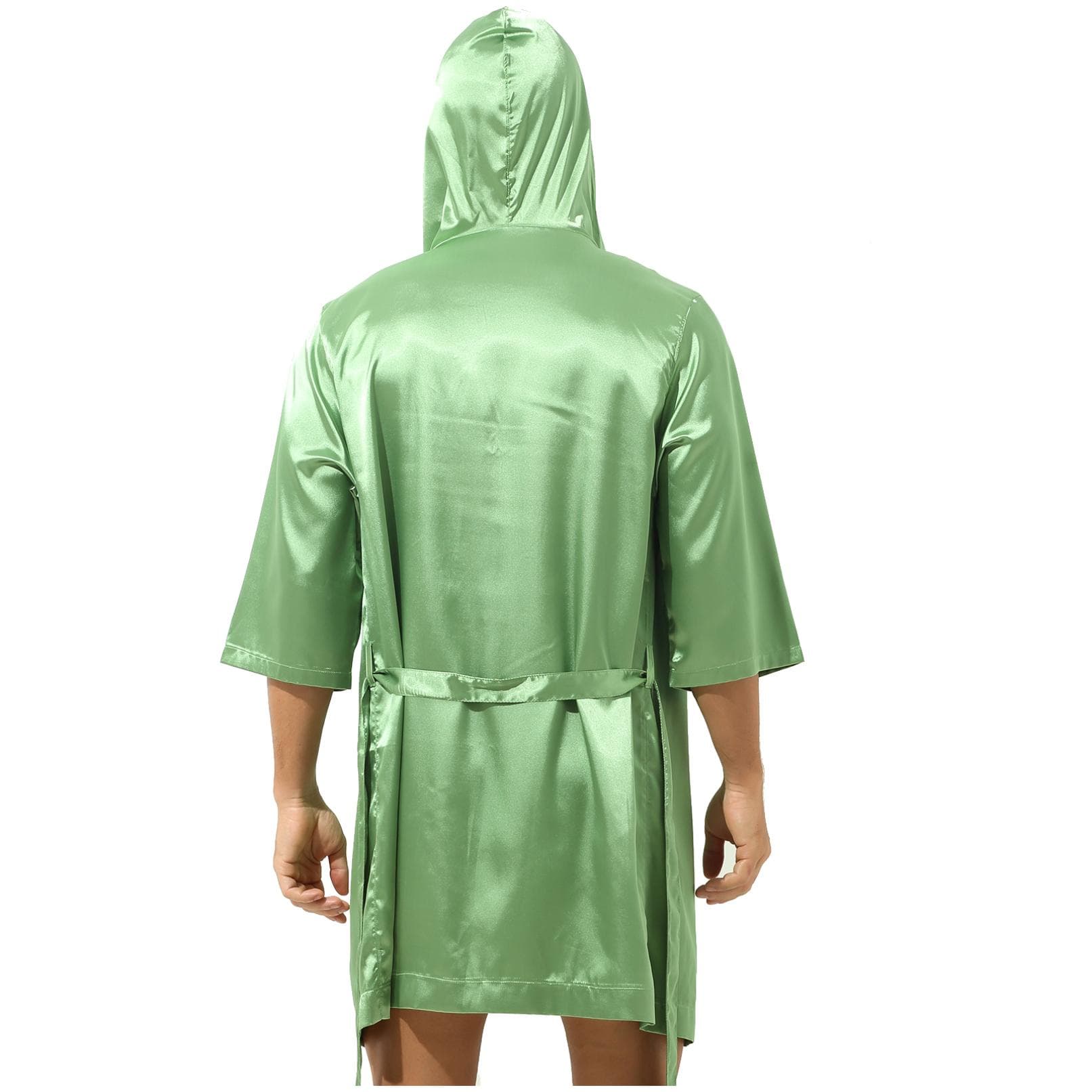 Men's Satin Open Front Robes Lightweight Sleepwear Half Sleeve Kimono Bathrobe XL green
