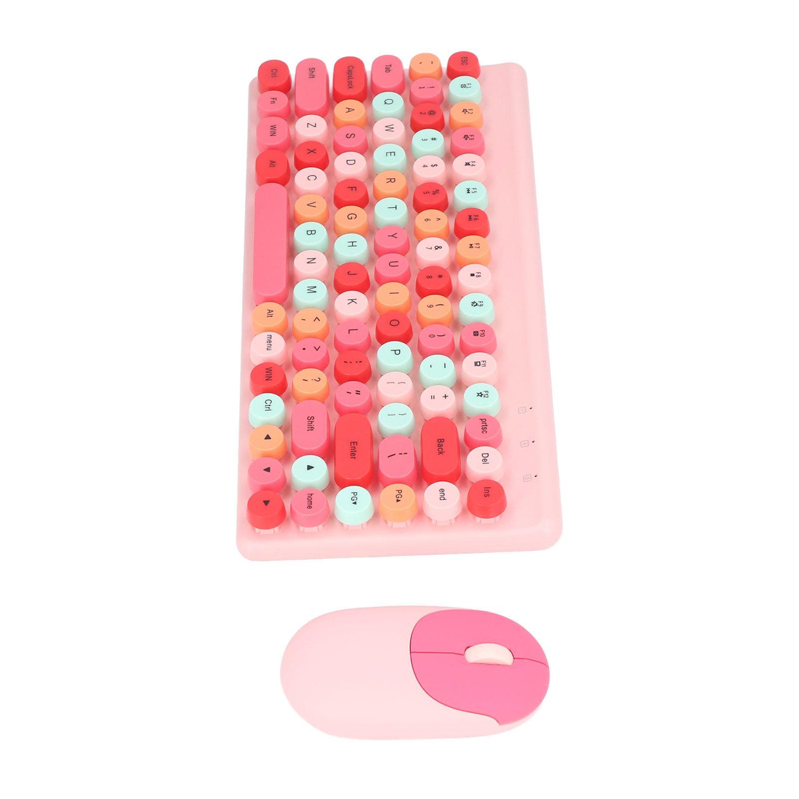 USB Keyboard Mouse Wireless Cute Mix Color 86 Keys Retro Round Concave Keycap 1200DPI Gaming pink