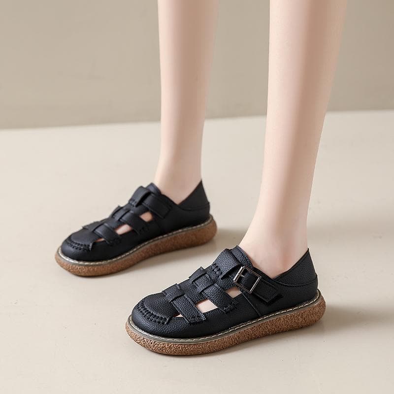 Women Moccasins Leather Shoes Driving Comfort Flats Casual Roman Sandals Walking Minimalist Summer Maternity Shoes for Woman EU:38 black