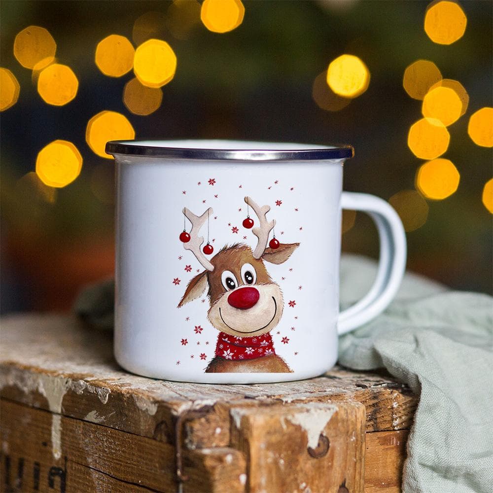 Snowman Deer Print Enamel Coffee Mugs Christmas Gifts New Year Party Wine Beer Juice Drink Tea Cups Mug Home Kitchen Drinkware