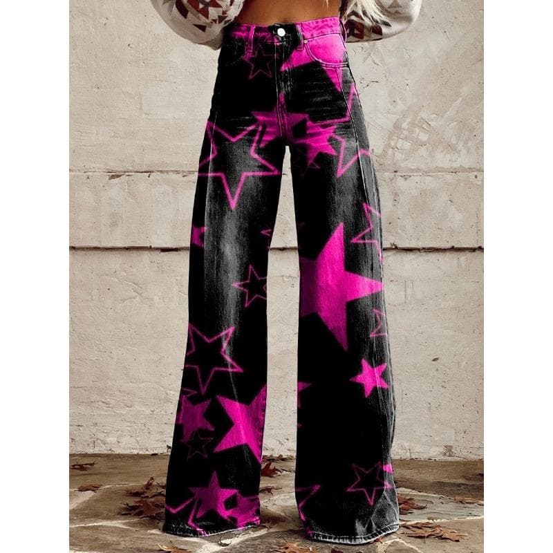 Women's Casual Pants Printed Casual Wide Leg Trend Pants L