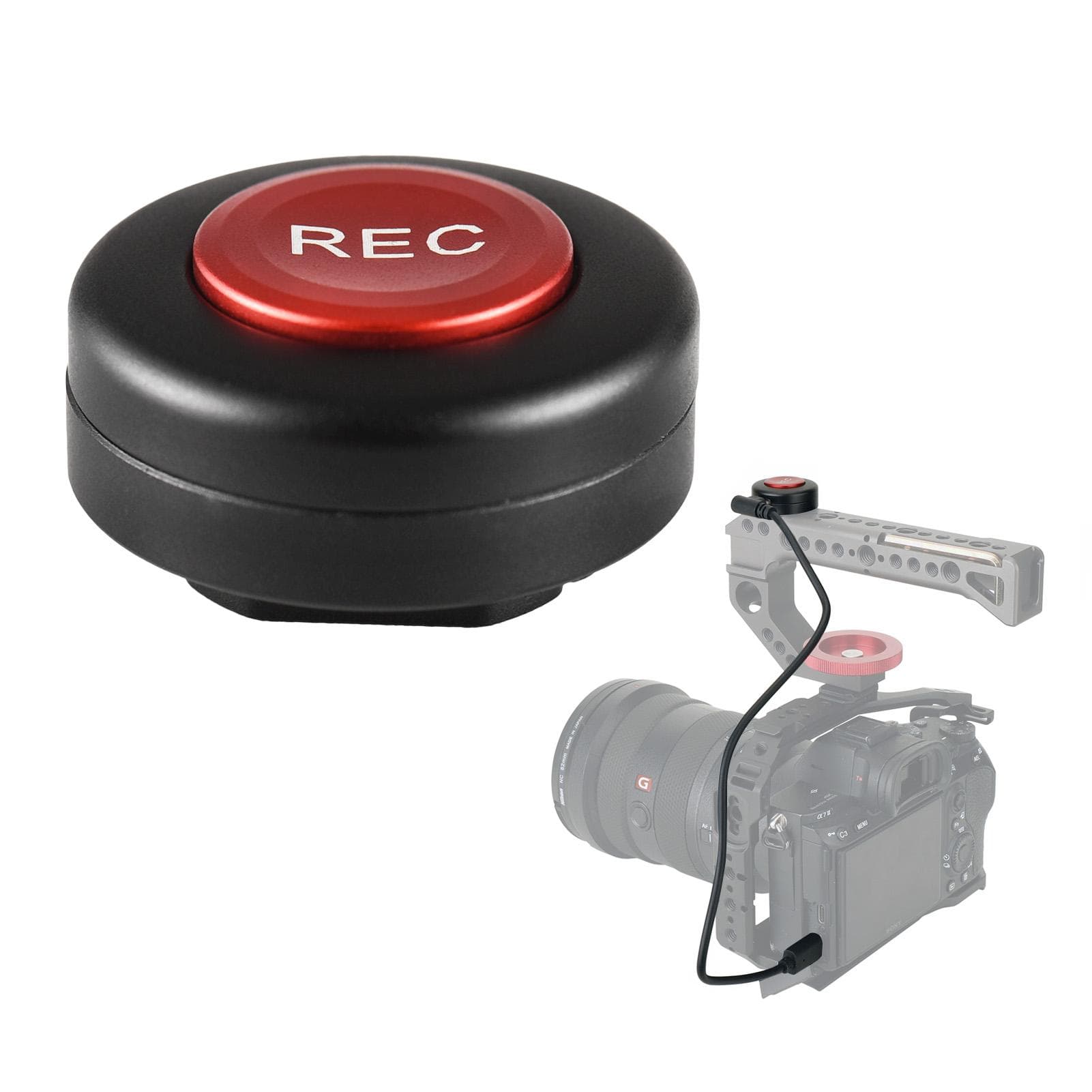 Camera Record Button Video Control Button Cold Shoe Mount with 2 Control Cables Replacement for black