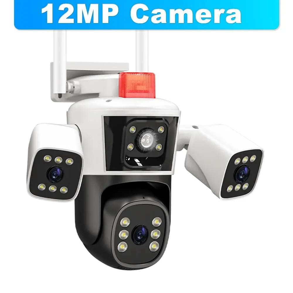 EU 12MP WiFi IP 3 Camera Outdoor Three lens Panoramic View PTZ IP Camera AI Tracking Security Protection CCTV Video Surveillance Wifi camera