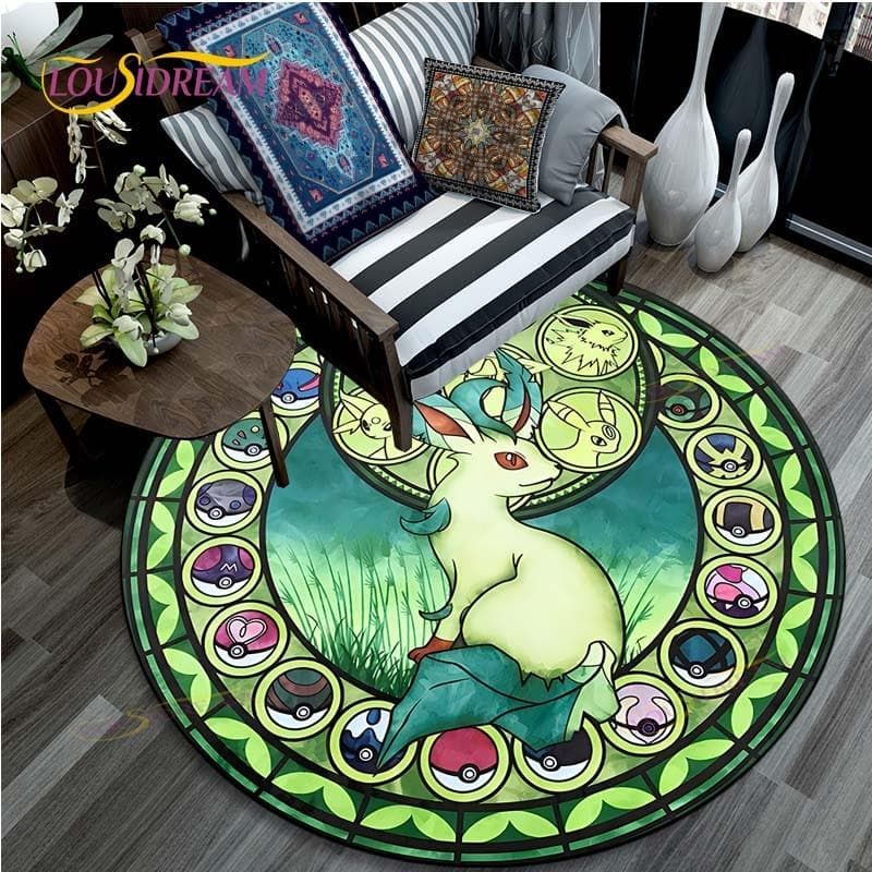 Living Room Carpet Pikachu Cartoon Pokemon 3D Round Mats for Coffee Table Home Kids Floor Rug Covering Anti-Slip Area Rug 120cm
