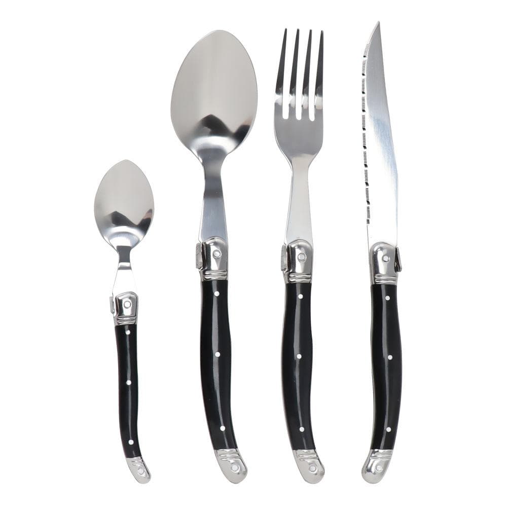 4-24pcs Laguiole Tableware set Rainbow Cutlery Black Plastic Handle Dinnerware Stainless Table Knife Dinner Fork Spoon Teaspoon