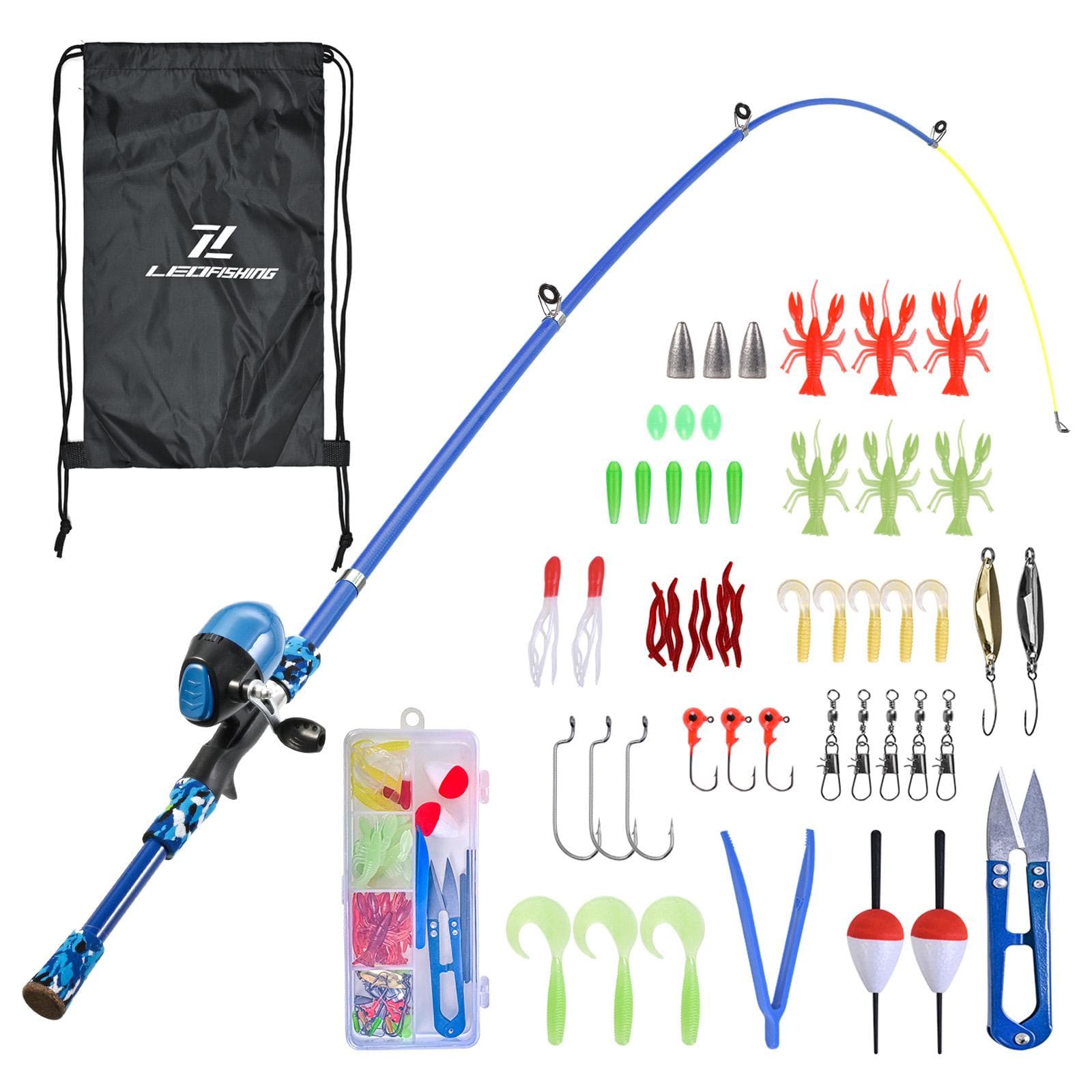 Kids Fishing Rod and Reel Combo Full Kit Telescopic Casting Pole with Spincast Reel for Boys Girls blue
