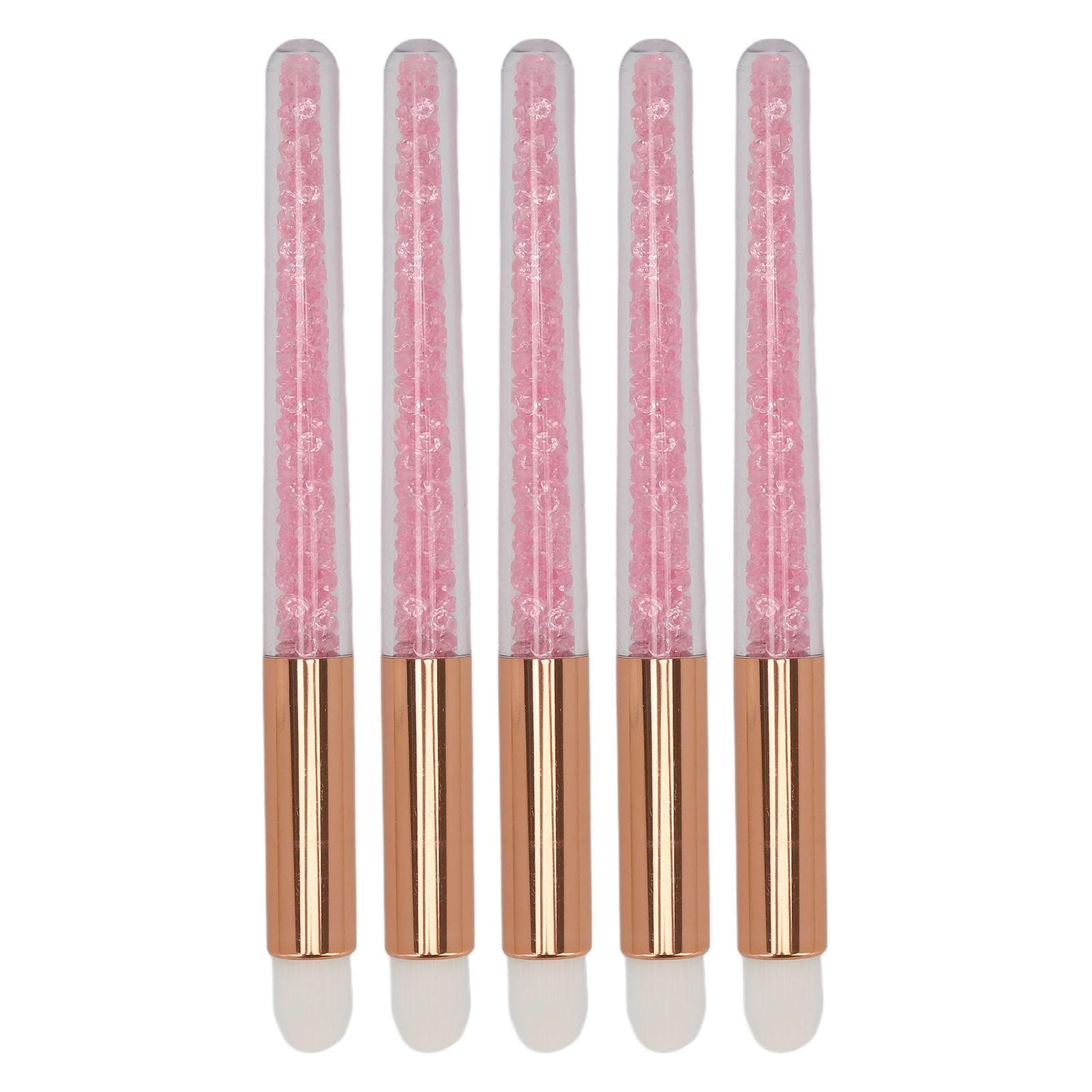 5pcs Glitter Crystal Lip Brush Round Head Portable Fiber Wool Lash Brush for Makeup