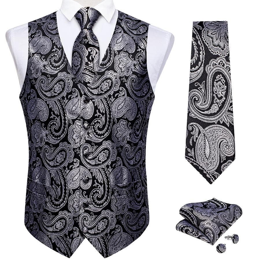 Dibangu Mens Yellow Paisley Vest Suit Waistcoat Hanky Cufflinks Tie Set Wedding S