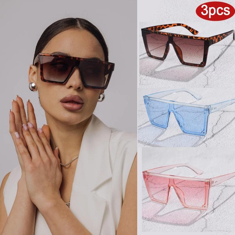 3pcs Fashion Oversized Square Sunglasses Women Colorful Lens UV400 Protective Glasses Female Shades One Piece