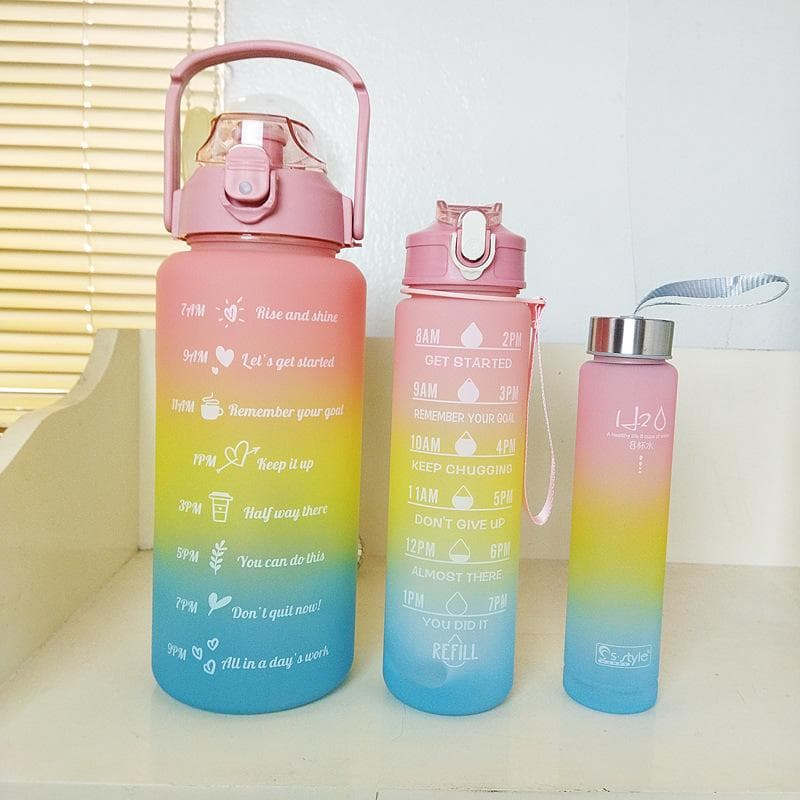 1Set Gradient Color Straw Drinking Water Bottle Large Capacity Outdoor Drinking Kettle Portable 280/900/2000ml Portable Leakproof Cold Water Cup
