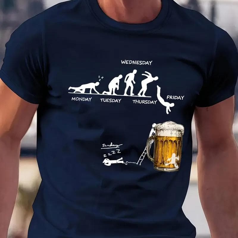 New Summer Men's Fashion T-shirt Personality Beer Printed Men's T-shirt Top XL blue