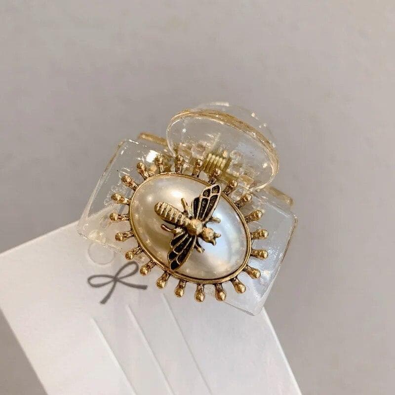 Retro Hairpins Antique Bronze Color Bee Charms Hair Claw Clips Bang Hair Clips Luxury Pearl Hairgrips Headwear Accessories Gifts champagne