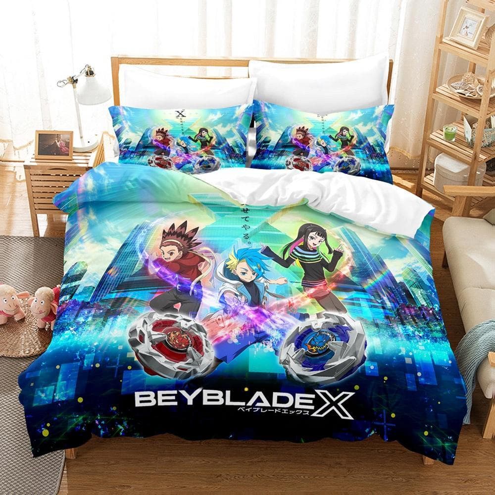 3D Print Anime Beyblade Bedding Set Duvet Cover Comforter Bed Set Quilt Cover Pillowcase King Queen Twin Size Boys Girls Adults AU Single 140x210cm