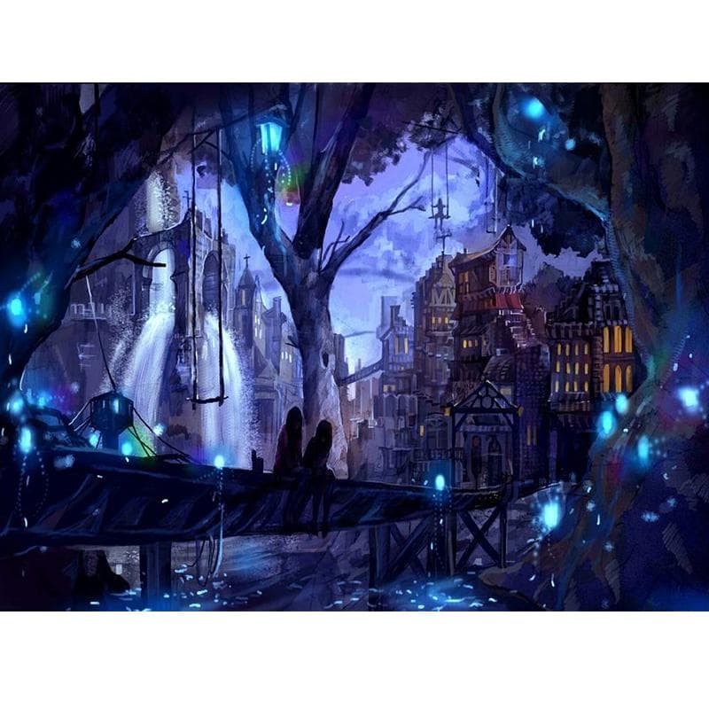 Fantasy City Two Beauty and Bridge Scenery Diamond Painting Cross Stitch Embroidery Home Decor 20X30CM