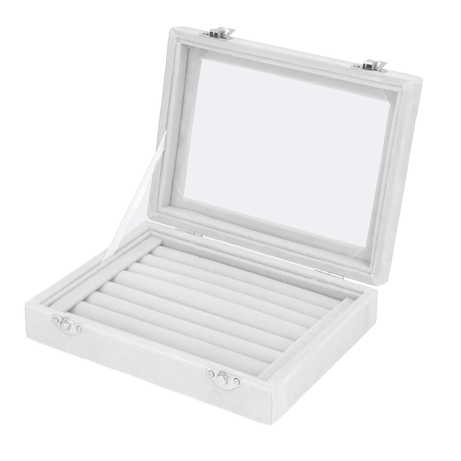 Jewelry Box 7 Slots Velvet Jewellery Holder Storage Display Case for Earring Bracelet Gray
