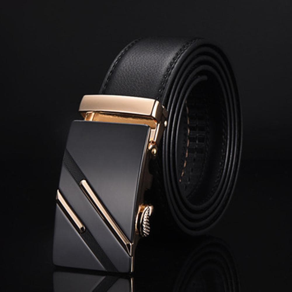 Men's Belt Faux Leather Automatic Buckle Waist Strap Business Luxury Waistband Gifts gold