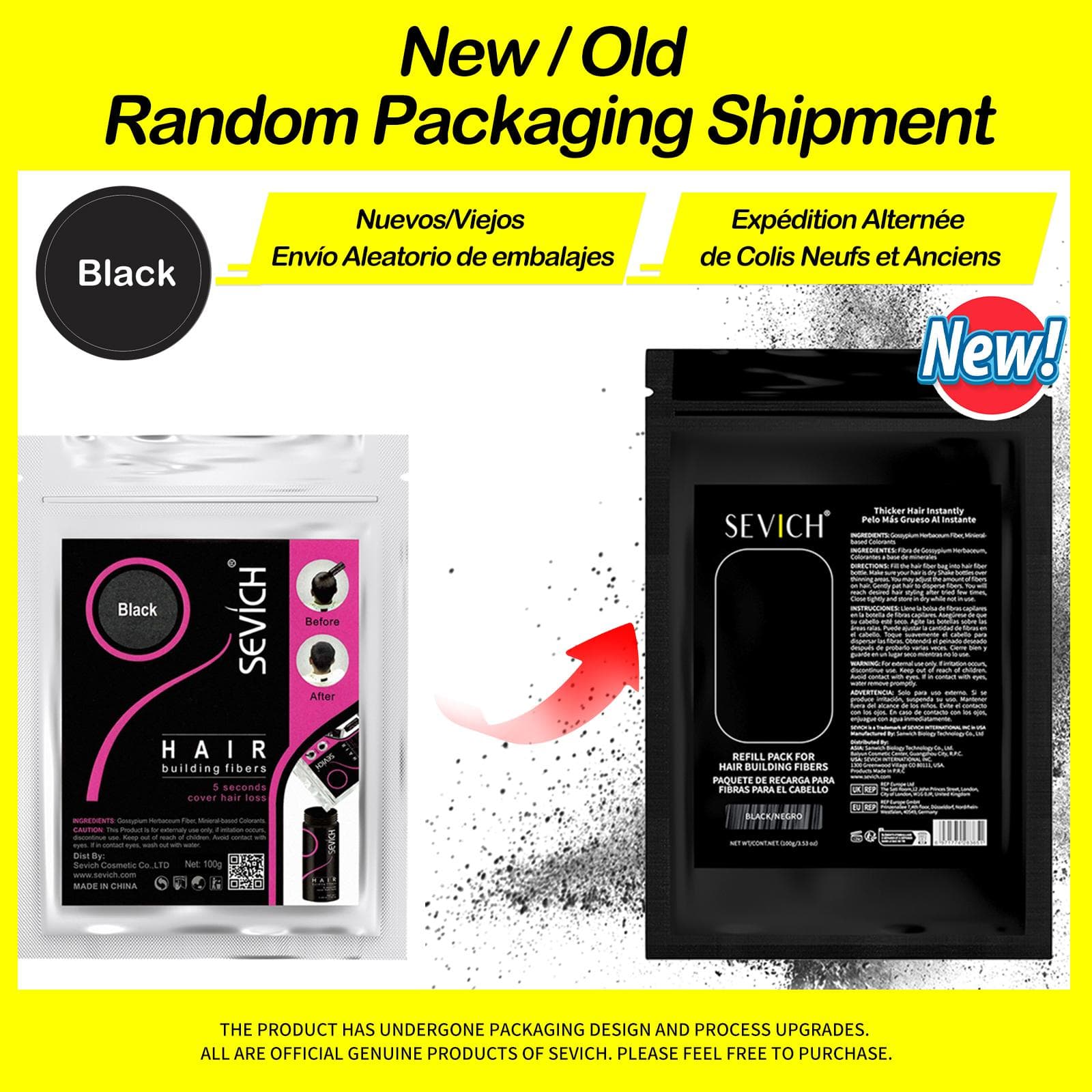 Sevich 100g Hair Fibers Refill Bag Keratin Instant Hair Growth Powder Hair Building Fiber Hair Regrowth Powder Hair Loss Product black