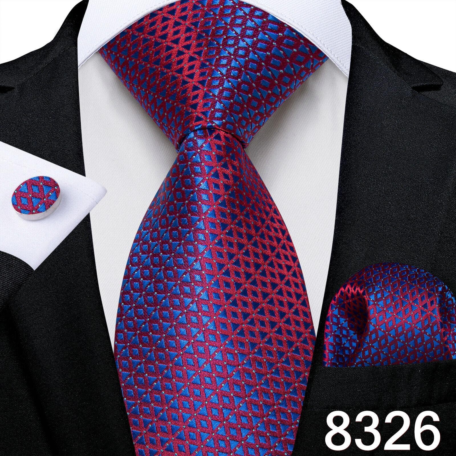 Business Mens Tie Plaid Neckties Formal Silk Tie Handky Cufflinks Set for Men Formal Tie Dibangu N-8326