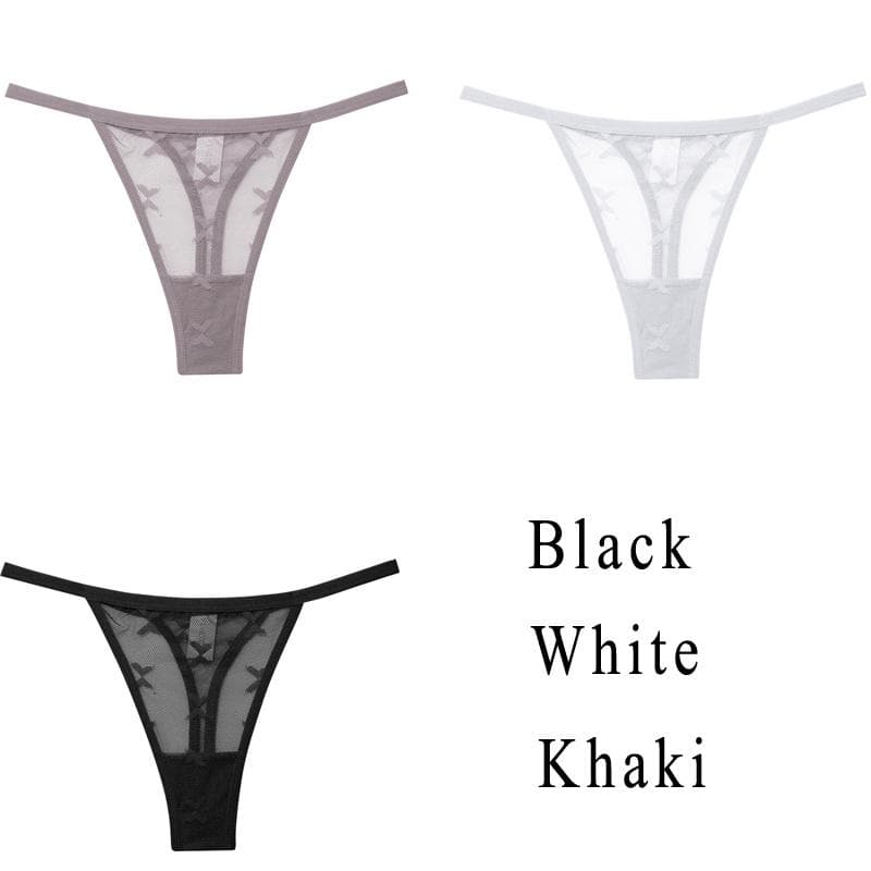 3PCS/Set Lace Sexy G-string Panties Women Thongs Low-Waist Femme Underpants Mesh Transparent Lingerie Set XL