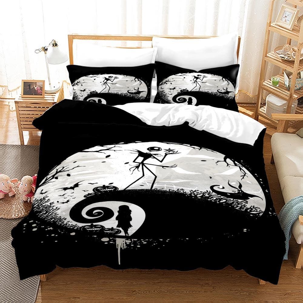 3pcs Queen Size Duvet Cover Sets, Nightmare Before Christmas Jack and Sally Rose Decor Bedding Set 2/3pcs Polyester Quilt Cover 70x133cm 2pcs