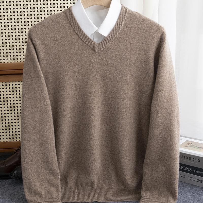 Men Merino Wool Sweater V-Neck Pullover Autumn Winter Cashmere Warm Solid Knitwear Clothes Business Bottoming Soft Tops XXXL