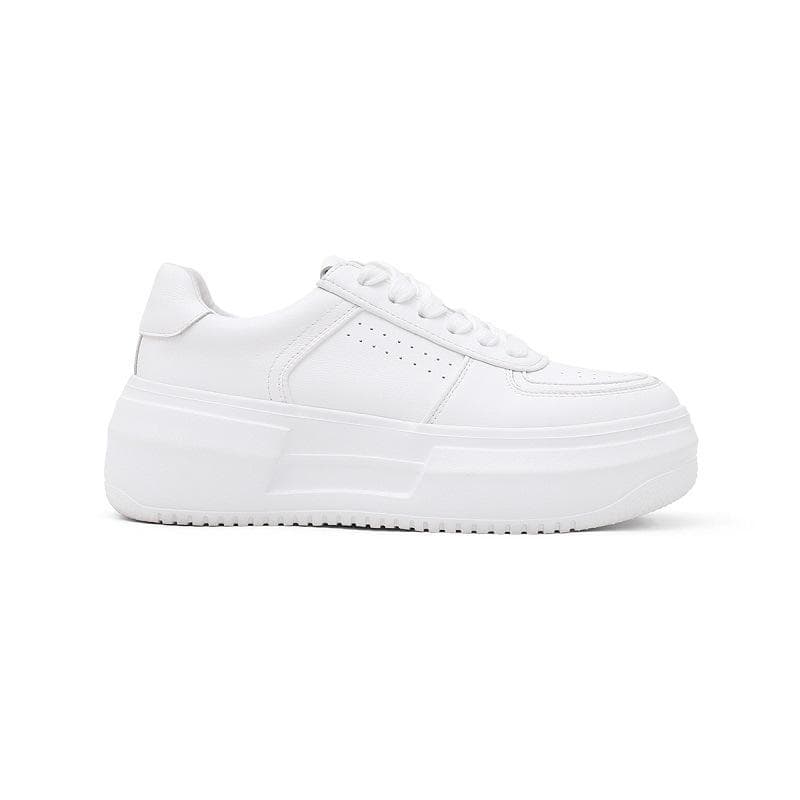 Women's  Spring New Korean Version of Genuine Leather Thick-soled White Shoes, Students' All-match Sports and Leisure Sneakers Trend 40 white