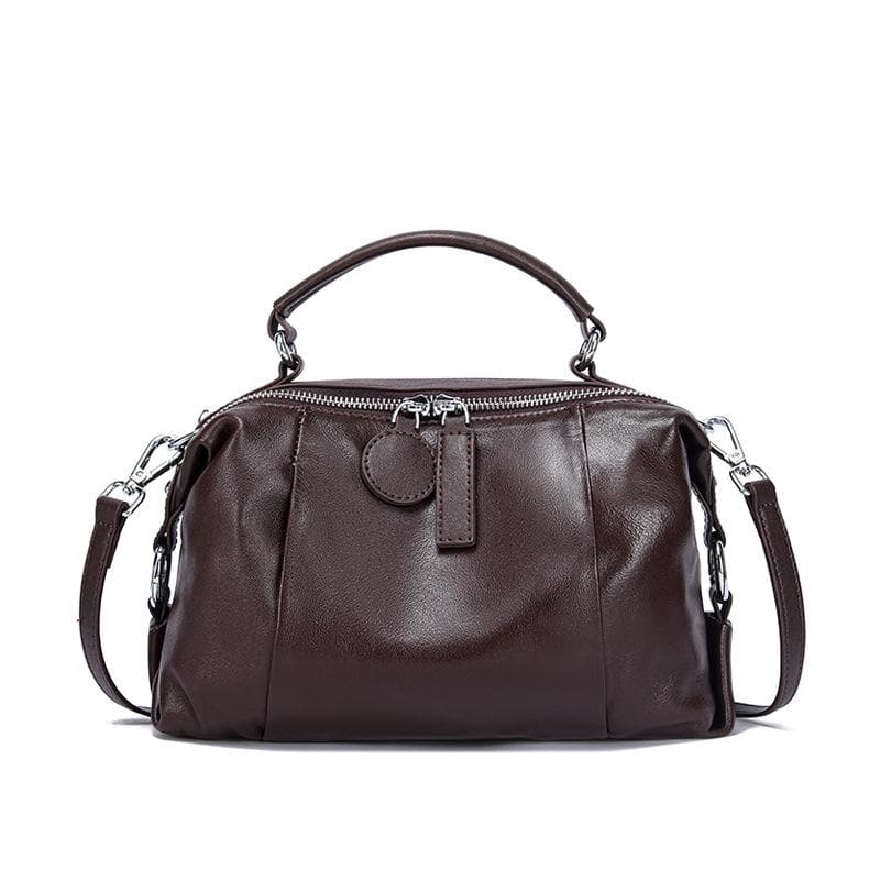 2025 Retro European Cowhide Boston Shoulder Bag coffee