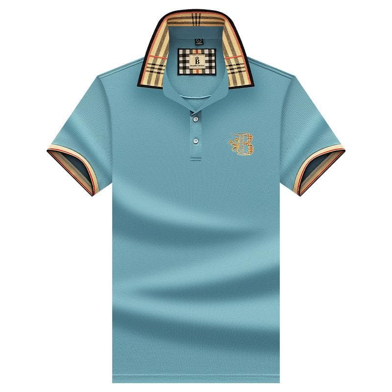 Men's Summer New Paul Brand Loose Embroidered Short Sleeved T-shirt Business Flip Collar Men's Polo Shirt XXL blue