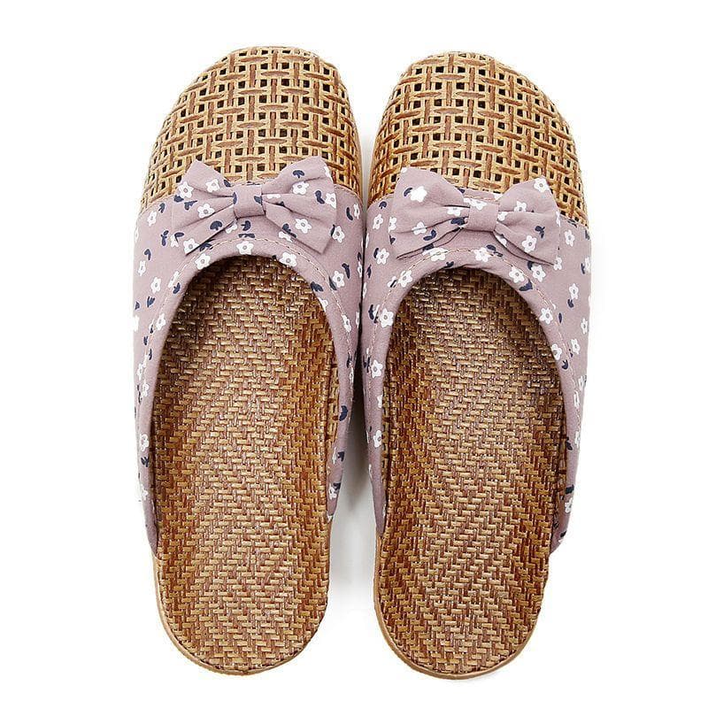Linen Woven Slides Women's Outdoor Shoes Summer Thick Bottom Non-Slip Sandals Indoor Soft Bottom Grass Rattan Slipper Outdoor Beach Flip-flops 39-40 purple