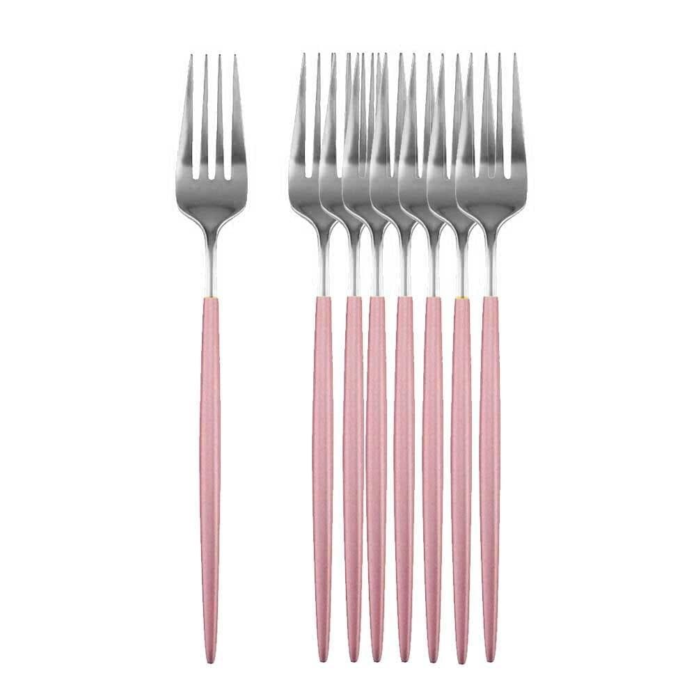 8/16Pcs Black Gold Dinner Fork Tableware Dinnerware Stainless Steel Silverware Gold Kitchen Flatware Black Cutlery 8Pcs pink/silver