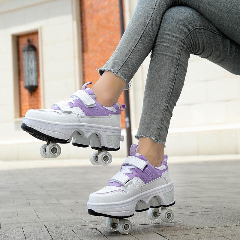 Children Teenagers Boys and Girls Shapeshifting Shoes Four Wheels Dual-purpose Roller Skates Double Row Runaway Shoes Roller Skates 35