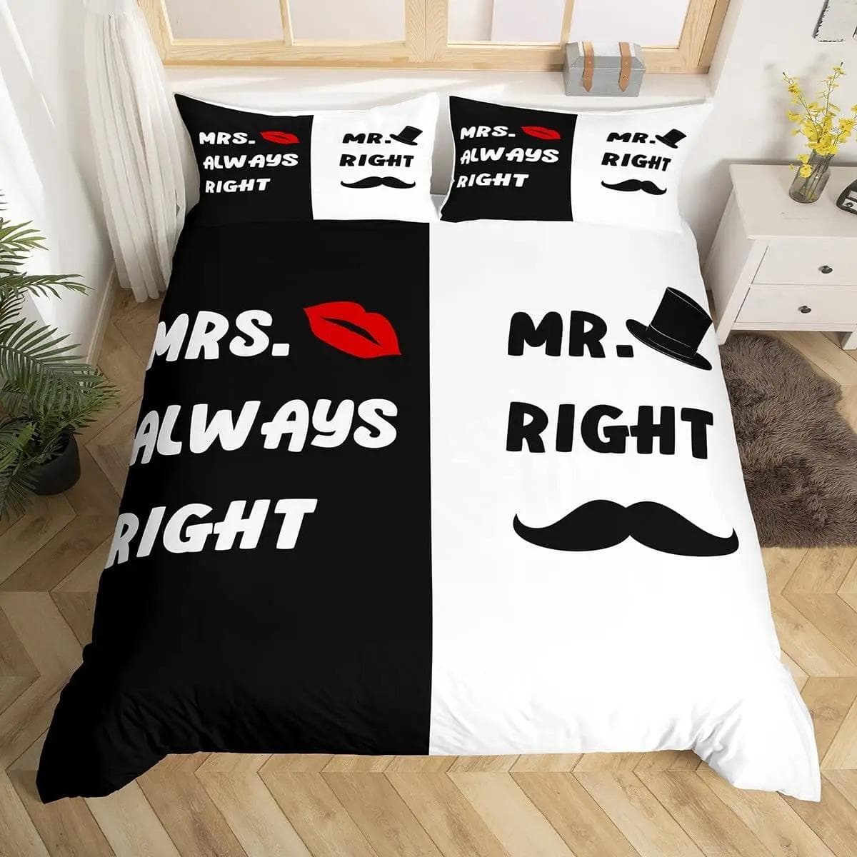Mr Mrs Duvet Cover Set Funny Black Red Creative Twin Bedding Set Microfiber Love Man Mustache Woman Lip Romance Comforter Cover 70x133cm 2pcs