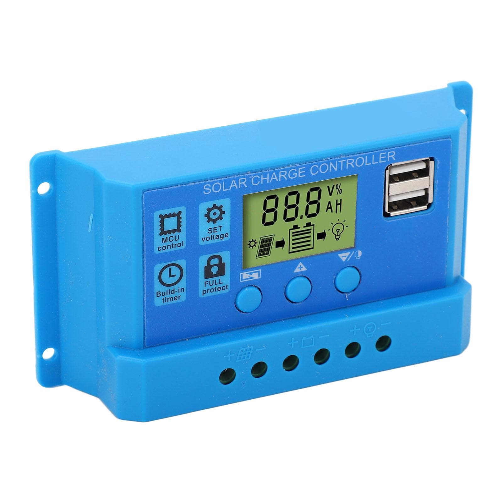 Solar Charge Controller PWM LCD Display Parameter Adjustable 2 USB Solar Charge Regulator Blue 12V