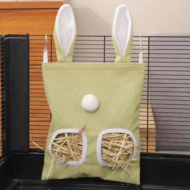 Rabbit Ear Hay Feeder Hanging Pouch Bunny Feeding Bag Storage Hay Holder For Hamster Chinchilla Guinea Pig Small Pets green