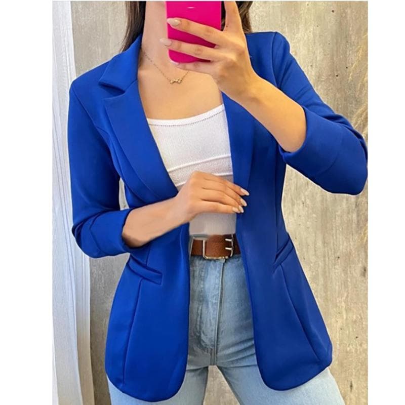 Autumn Solid Color Minimalist Long Sleeve Blazer Suit Collar Jacket Women's Coats Clothing L blue