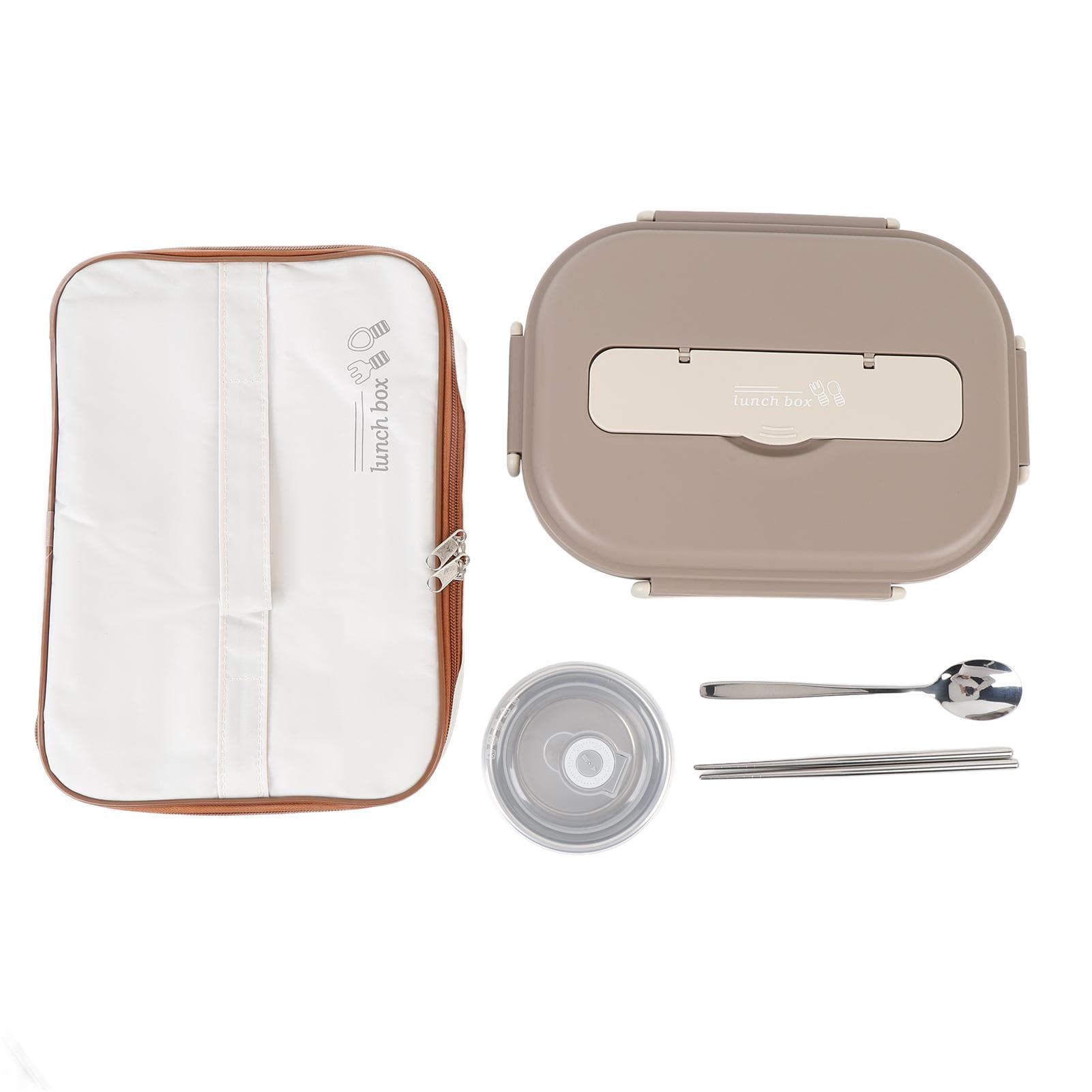 316 Stainless Steel Lunch Box 1500ml Portable Lunch Container with Soup Bowl Spoon Chopsticks Bag Brown