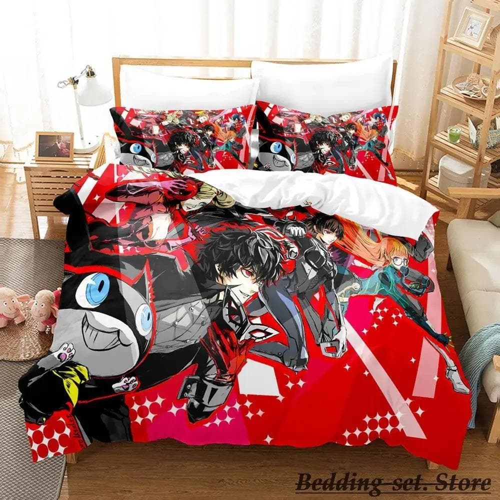 Game Persona 5 Bedding Set Cartoon Anime three-piece set Adult Kid Bedroom Duvetcover Sets 3D Kawaii lit 2 personnes AU Single 140x210cm
