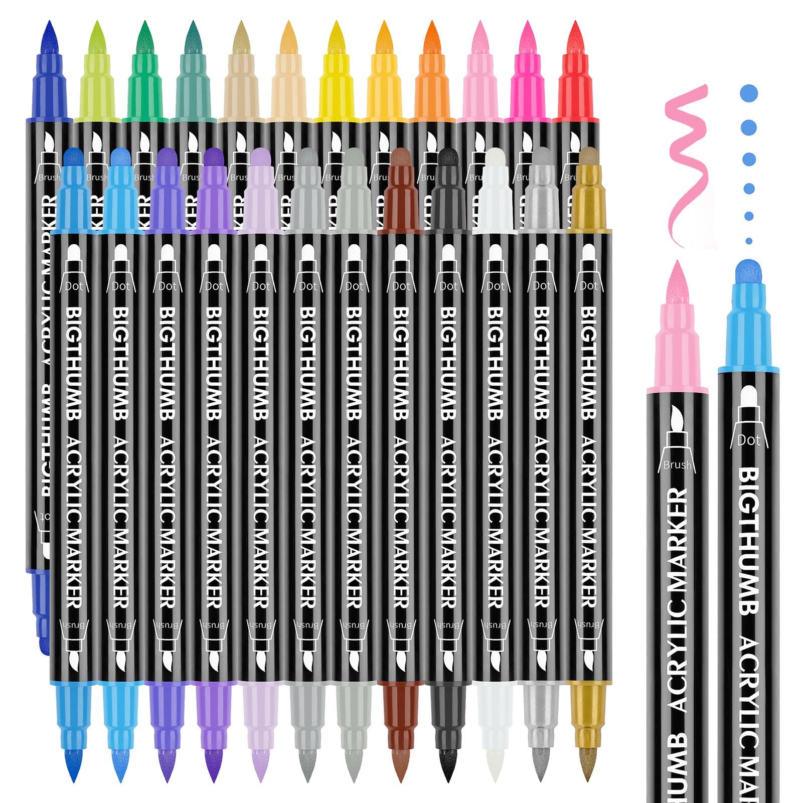 24-Pack  Acrylic Paint Markers Vibrant Color Assortment Dual-Tip Quick Dry Non Toxic for Kids Adult multicolour